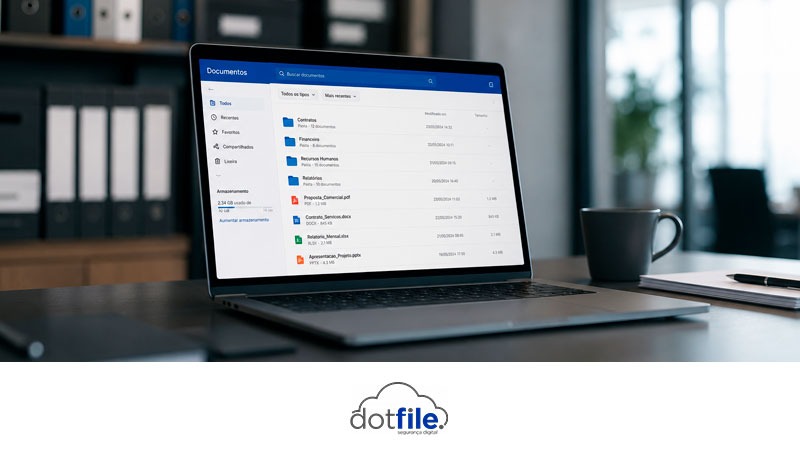 Imagem representando gestão de documentos corporativos, organização de arquivos digitais e redução do tempo perdido procurando documentos na empresa.